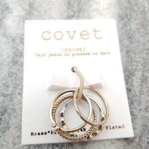 NWT Covet 14k Gold Plated Faux Pearl 4 Ring Set, Stacking Bands